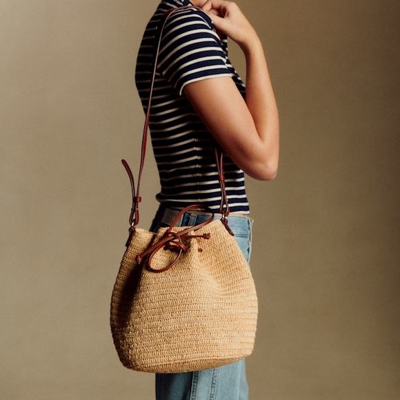 Sezane Handbags - Sezane Farrow Rafia bucket bag